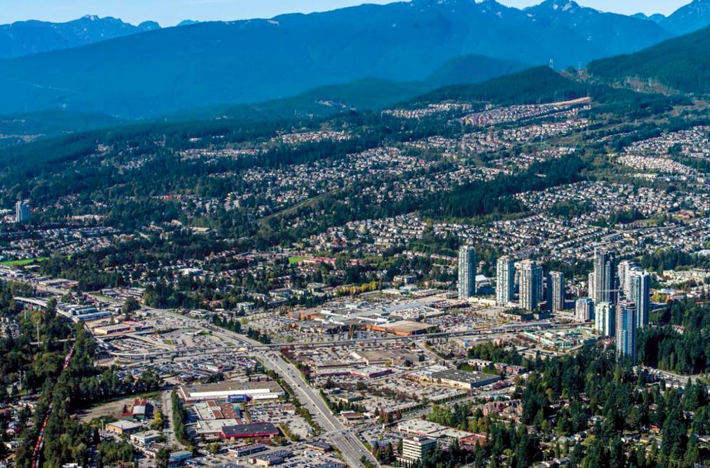 A breathtaking aerial view of the city of coquitlam. served by paragon roofing, best roofers in coquitlam