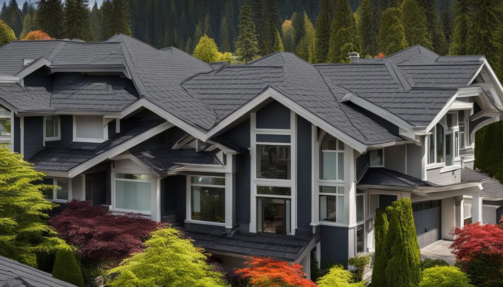An aerial view of a Vancouver home with a metal roof.