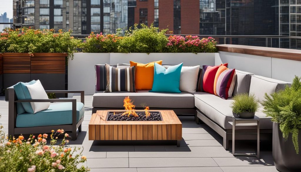 Outdoor furniture on a roof deck