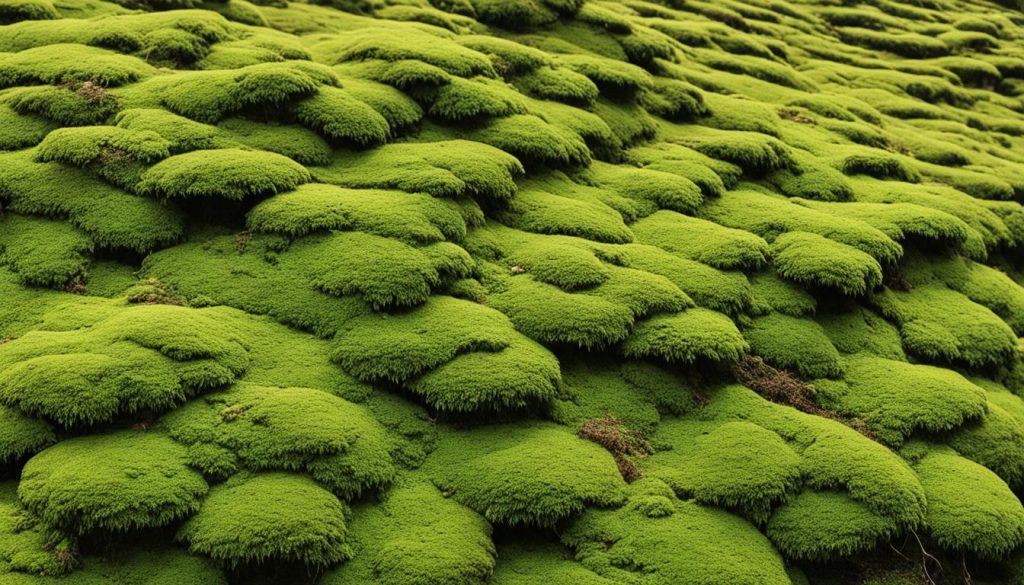 Roof with moss growth for identification